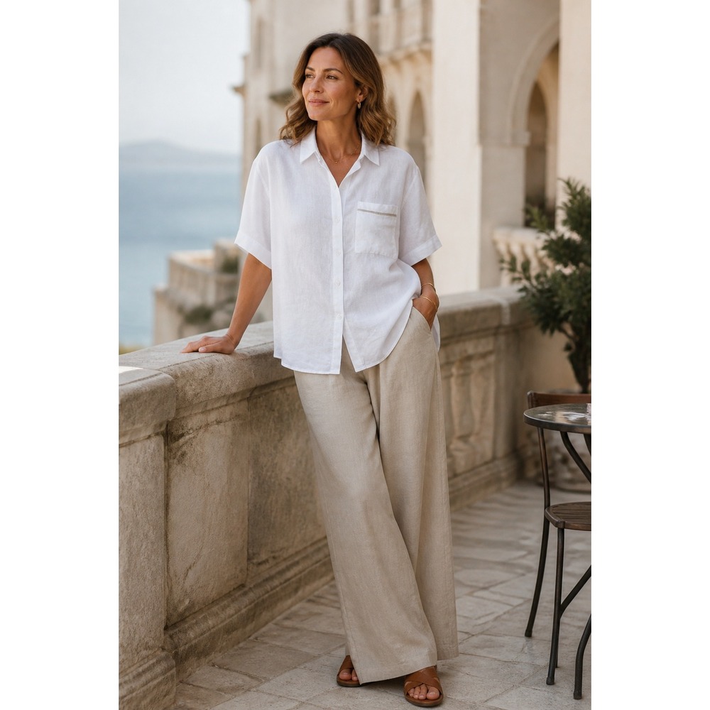Lafayette 148 Justice Linen Shirt Womens L White Capsule Luxury Coastal Resort